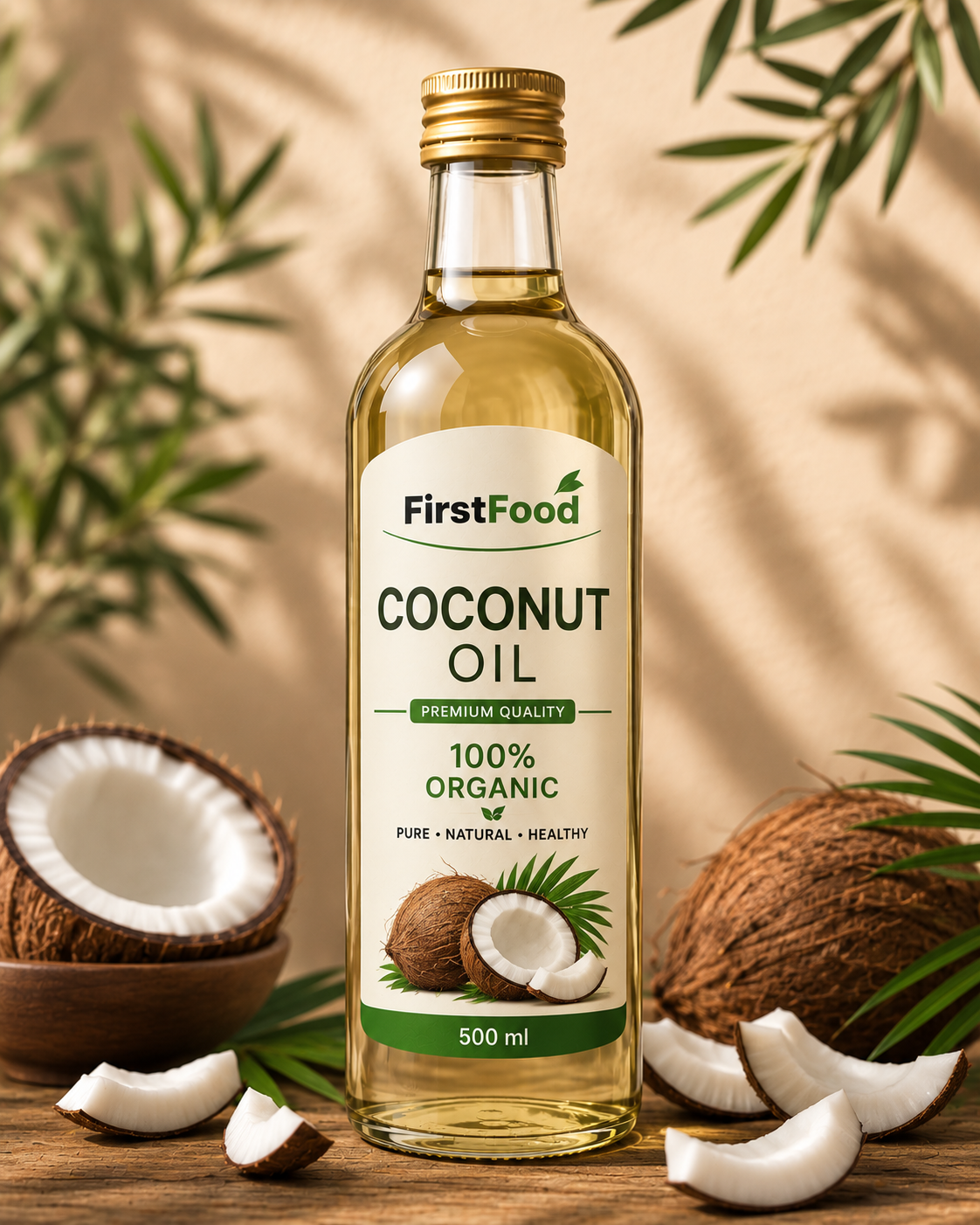 FirstFood 100% Organic Premium Coconut Oil – 500 ml bottle